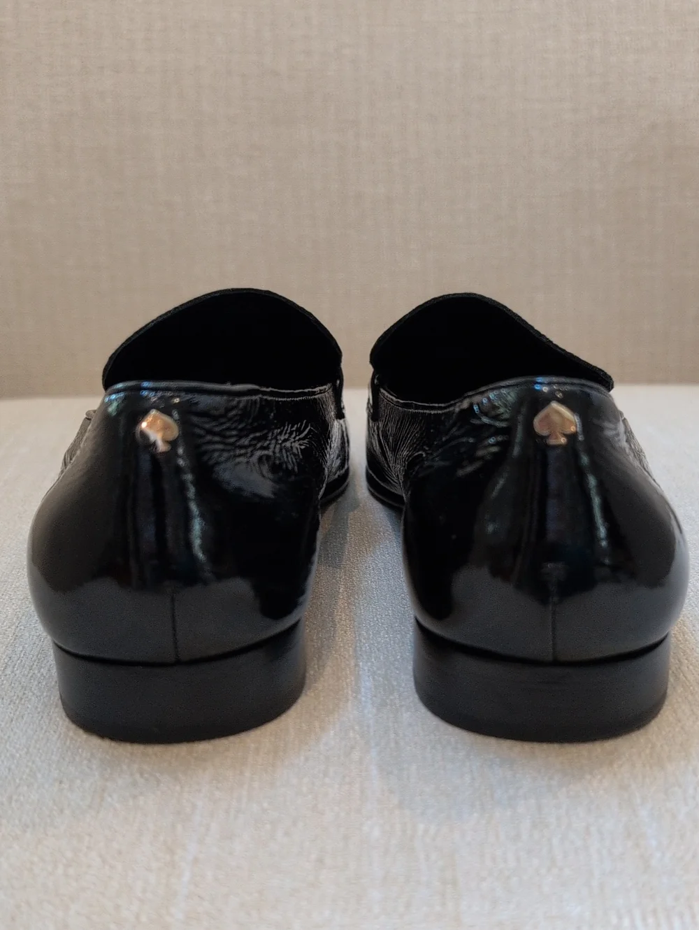 Kate Spade New York Black Crinkle Patent Leather Loafers Size 8.5 Preppy Shoes
